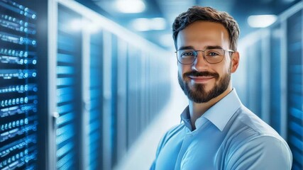 Portrait of a Smiling IT Professional in a Server Room. - Powered by Adobe