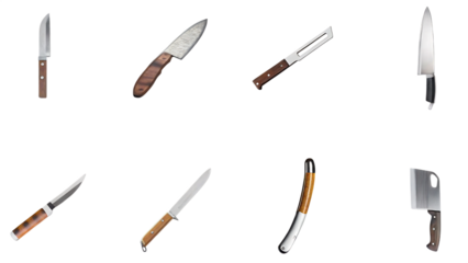 Assorted kitchen knives and cleaver isolated on a transparent background kitchenware