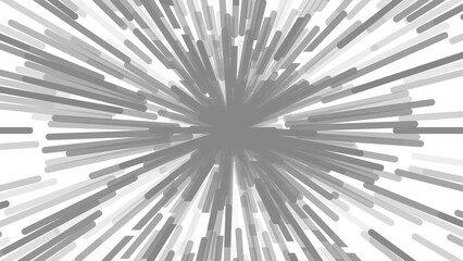 A dynamic, monochrome explosion of gray lines radiating from a central point against a white background, creating a powerful, high-energy effect suggesting speed, impact, or a cosmic burst.