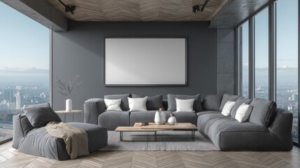 Modern loft living room with city view