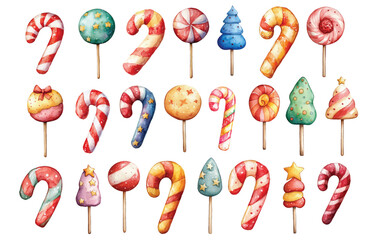 Watercolor Christmas sweets, candies and cookies