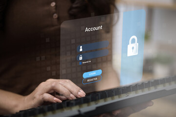 Secure login form on futuristic digital screen with lock icon