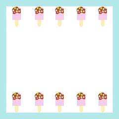 Obraz premium Colorful popsicle frame on a green and white background 