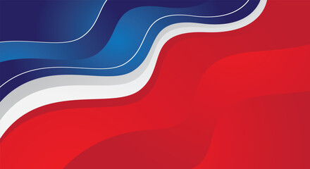 Abstract blue and white gradient wave shape on red background