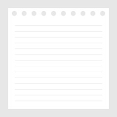 Blank white lined paper with spiral holes, isolated on the background