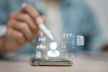 Human Resources Digital Interface on Smartphone with HR Icons