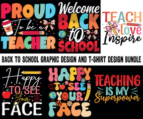 Back to School Graphic Design T-Shirt Design Bundle.  Back to School design Bundle. Retro vintage t-shirt design.  Back to School graphic design