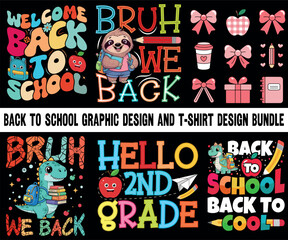 Obraz premium Back to School Graphic Design T-Shirt Design Bundle. Back to School design Bundle. Retro vintage t-shirt design. Back to School graphic design