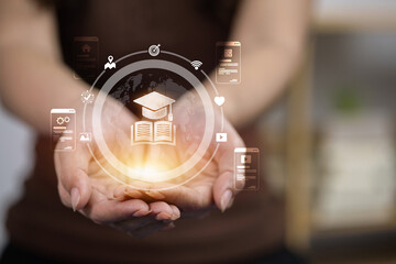 Global online education access with futuristic digital interface