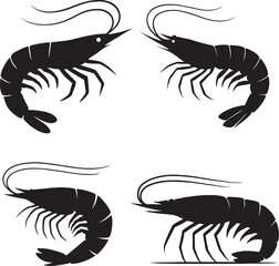 Black and White Shrimp Silhouette Designs | Free Black and White Marine Life Images for Seafood, Art & Coastal Decor

