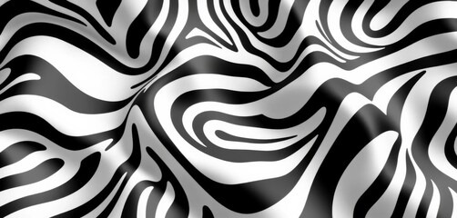 Obraz premium Black and white warped wavy lines form a vibrant, seamless optical illusion zebra-striped pattern, fabric, background