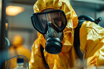 Hazardous material handling industrial facility photography laboratory environment close-up view safety practices