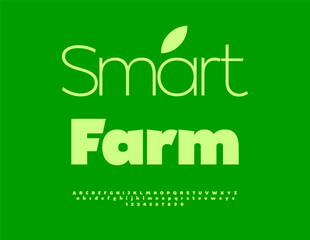 Fototapeta premium Vector Green sign Smart Farm. Typography Classic Font. Simple Minimal Alphabet Letters and Numbers set