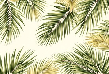 Beige tropical palm leaves pattern on light background, ideal for wallpaper, botanical, background