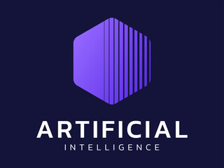 Artificial intelligence with overlapping movement lines in Rounded Hexagon technology Analysis logo vector design concept. AI technology logotype symbol for advance technology, ui, identity, robotic.