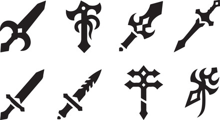 Collection of Ornate Black Swords and Daggers