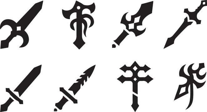 Collection of Ornate Black Swords and Daggers