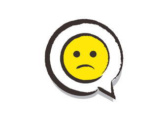 筆で描いた、吹き出しアイコン「アンハッピーな顔（悲しい、不安、心配）, A speech bubble icon 