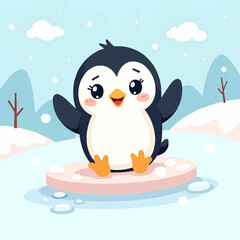 Obraz premium A cheerful penguin slides playfully across the icy landscape during winter daylight.