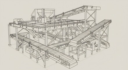 Obraz premium Conveyor System Blueprint Illustration Industrial Equipment Design
