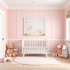 blank canvas mockup in a children's room pastel themed vibrant plush toys creative design playful decor portrait display frame styling ideas for nursery or kid's bedroom 3d rendering digital artwork s
