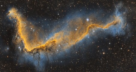 Fototapeta premium Cosmic nebula, swirling golden-blue hues