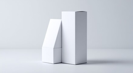 Two blank white cardboard boxes, one tall, one short