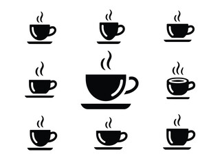 Obraz premium Black Coffee Cup Icons on White Background beverage