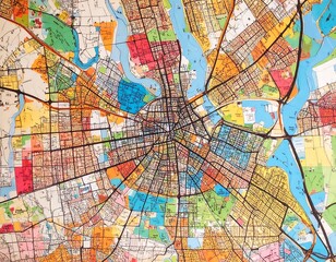 Fototapeta premium Colorful city map with roads and districts