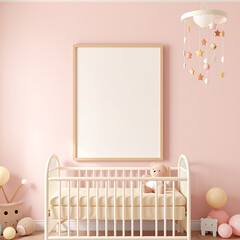 blank canvas mockup in a stylish child room with pastel walls featuring adorable plush toys whimsical decor dreamy atmosphere perfect for showcasing artwork posters or prints ideal for kids spaces
