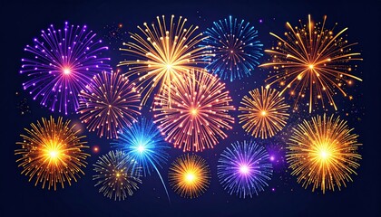 Fototapeta premium Colorful fireworks explode across the black night sky, a vibrant display of celebration and light