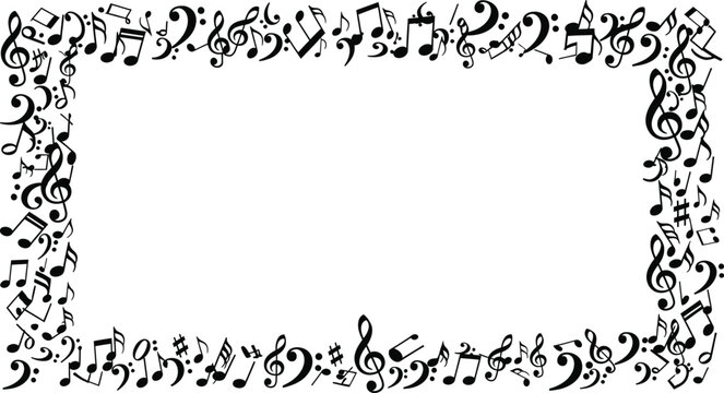 Music notes frame border vector illustration for musical invitation design art