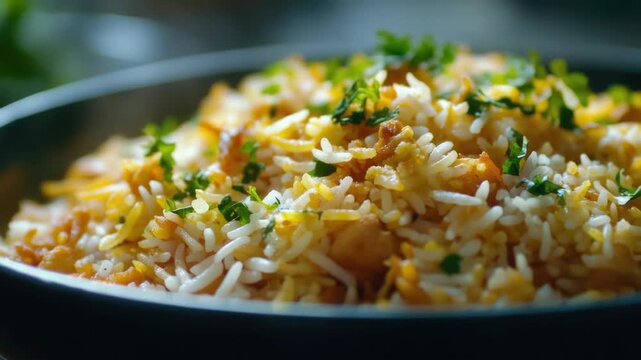 Rice dish with seasoned vegetables and herbs.