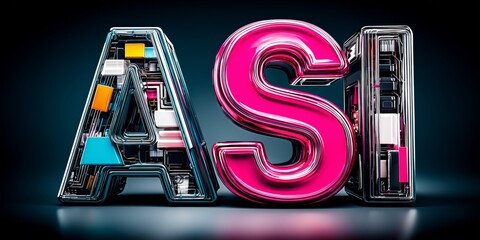 Futuristic 3D typography with vibrant chrome letters in a high-tech design