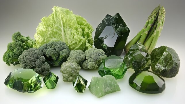 Green Gems and Vegetables: A Stunning Still Life of Nature's Green Hues