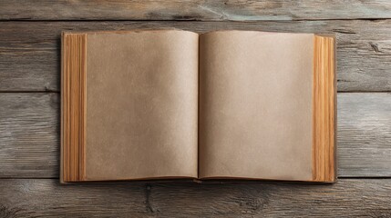 Fototapeta premium Open Photo Album. Vintage Paper Page on Minimal Wooden Background