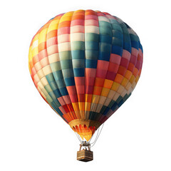 Fototapeta premium Vibrant colorful hot air balloon ascending gracefully against a dark sky isolated on transparent background