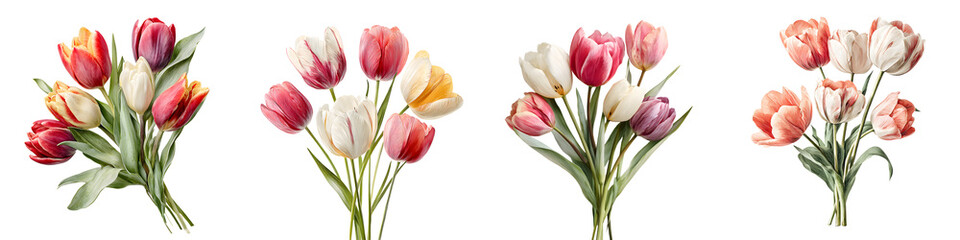 Tulip Bouquet Collection: Watercolor Style Floral Arrangements on White Background
