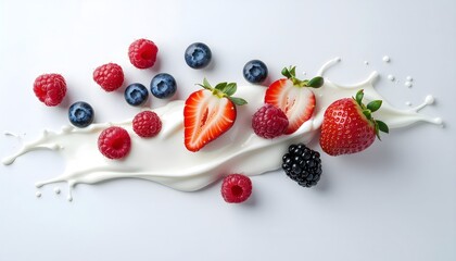 fresh fruits and cream in a clean white surface.