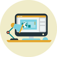 Digital Workspace Concept Modern Computer with Global Network Display