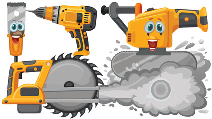 Fototapeta premium A road roller is shown on a road with traffic cones and a winding road in the background on a white surface