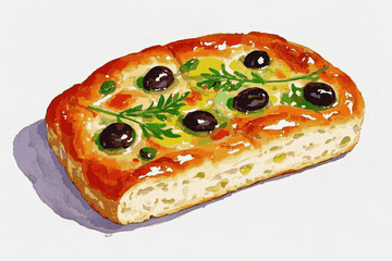 Dimpled Dough & Brushstrokes bread Focaccia isolated watercolor vector illustration svg
