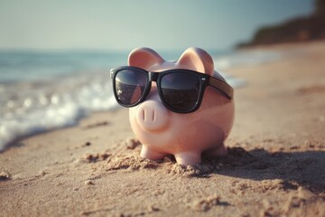 Obraz premium Piggy Bank Hat: Save Money for Retirement Fund with Beach Vibes