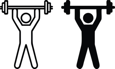 Weightlifting Icons. Black and White Vector Drawings. Athlete Lifting Barbell. Strength Training. Sport and Gym Concept
