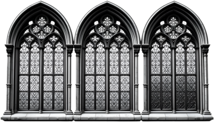 Gothic architecture windows detailed stonework archway design church cathedral building facade old style ornate isolated on tranparent background