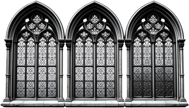 Gothic architecture windows detailed stonework archway design church cathedral building facade old style ornate isolated on tranparent background