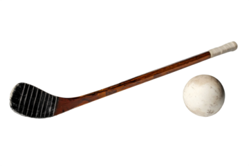 A hockey stick and ball on transparent background 