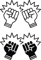 Fighting Game Icons. Black and White Vector Icons. Hands Clenched into Fists and Ready for Battle. Combat Competitions, Boxing. Game Concept
