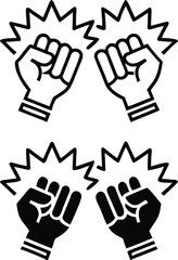 Fighting Game Icons. Black and White Vector Icons. Hands Clenched into Fists and Ready for Battle. Combat Competitions, Boxing. Game Concept
