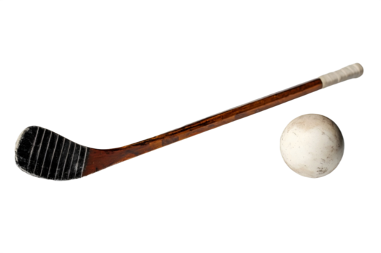 A hockey stick and ball on transparent background 